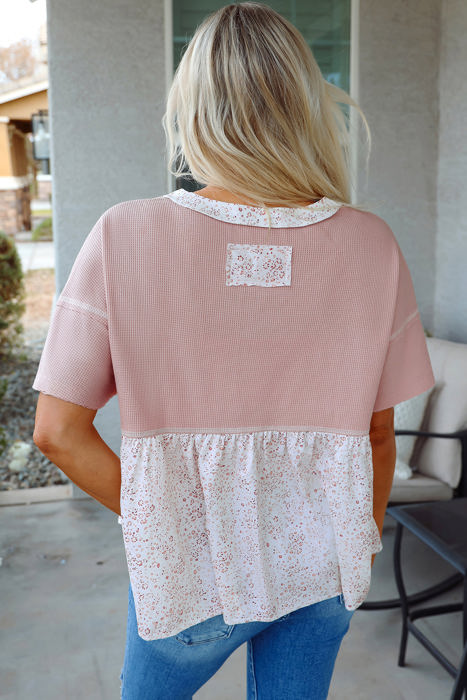 Legacy Waffle Floral Exposed Seam Top