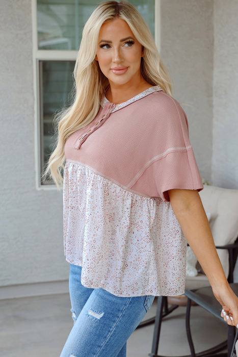 Legacy Waffle Floral Exposed Seam Top