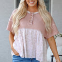 Pink Medium Legacy Waffle Floral Exposed Seam Top