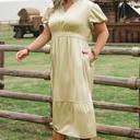  Leia Plus Size Notched V Neck Maxi Dress