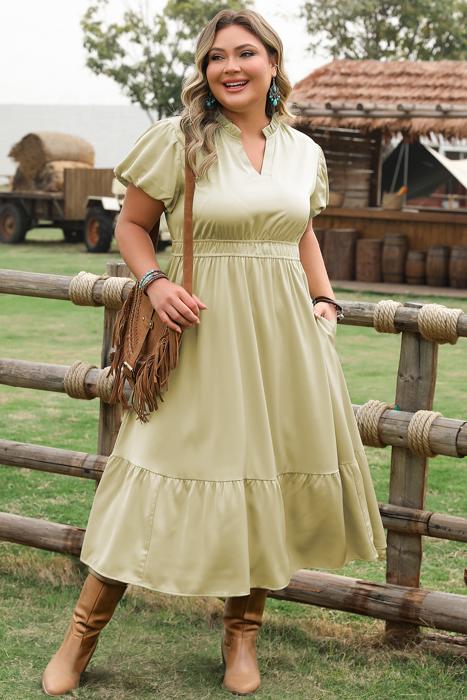 Leia Plus Size Notched V Neck Maxi Dress