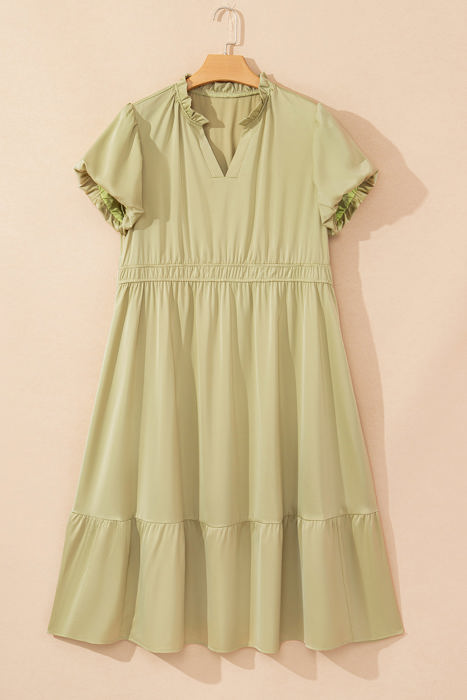 Leia Plus Size Notched V Neck Maxi Dress