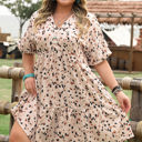  Leila Plus Size Cuffed Sleeve Empire Waist Dress