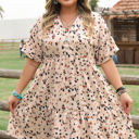 Beige 3X Leila Plus Size Cuffed Sleeve Empire Waist Dress