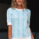 Sky Blue XL Leilani Floral Crewneck Short Sleeve Sweater