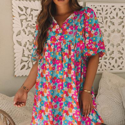 Lena Floral Bubble Sleeve Babydoll Dress