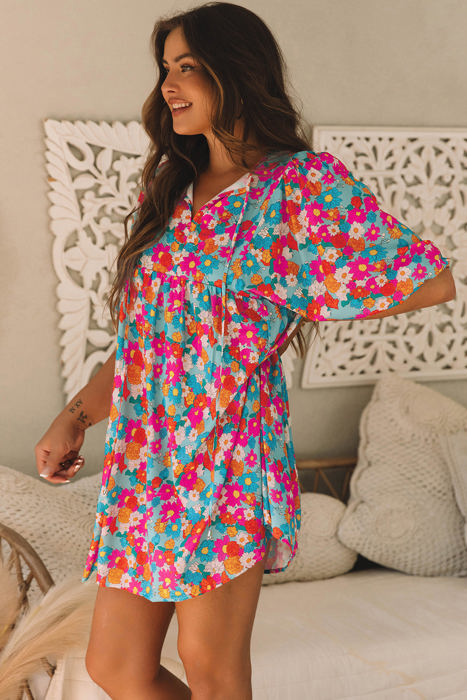 Lena Floral Bubble Sleeve Babydoll Dress