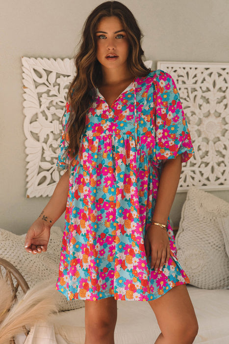 Lena Floral Bubble Sleeve Babydoll Dress