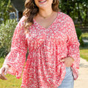  Lena Plus Size Floral V Neck Blouse