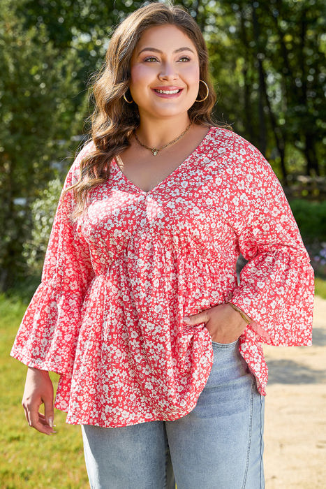 Lena Plus Size Floral V Neck Blouse