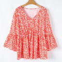  Lena Plus Size Floral V Neck Blouse