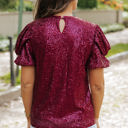  Lenora Glittering Sequin Short Bubble Sleeve Blouse