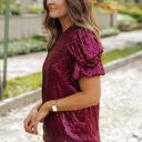  Lenora Glittering Sequin Short Bubble Sleeve Blouse