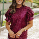  Lenora Glittering Sequin Short Bubble Sleeve Blouse