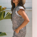  Leopard Half Zipper Collared Ruffled Sleeve Top and Short Set
