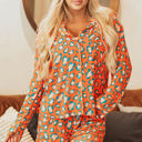 Orange Large Leopard Long Sleeve Shirt and Shorts Pajama Set