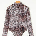  Leopard Smocked Neck Mesh Long Sleeve Bodysuit