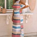  Leslie Stripe Print Slit Maxi Tank Top Dress