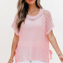  Lettie Hollow-out Crochet Side Tied Short Sleeve Sweater