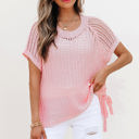  Lettie Hollow-out Crochet Side Tied Short Sleeve Sweater
