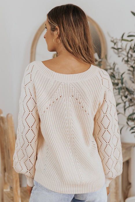 Lia Hollow-out Puffy Sleeve Knit Sweater