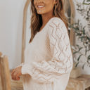  Lia Hollow-out Puffy Sleeve Knit Sweater
