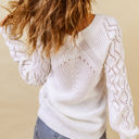  Lia Hollow-out Puffy Sleeve Knit Sweater