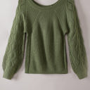  Lia Hollow-out Puffy Sleeve Knit Sweater