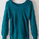  Lia Hollow-out Puffy Sleeve Knit Sweater