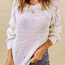 White XXL Lia Hollow-out Puffy Sleeve Knit Sweater