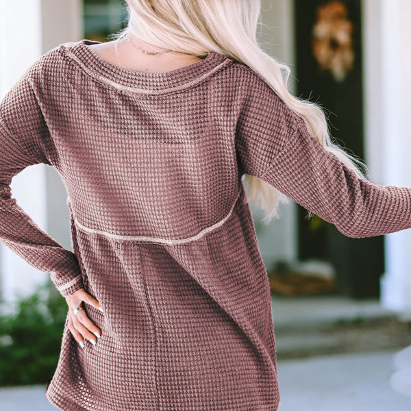 Liana Waffle Knit V Neck Long Sleeve Babydoll Top | Jane.com
