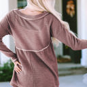  Liana Waffle Knit V Neck Long Sleeve Babydoll Top