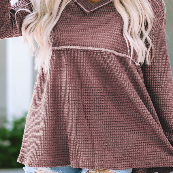 Liana Waffle Knit V Neck Long Sleeve Babydoll Top | Jane.com