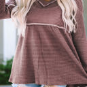  Liana Waffle Knit V Neck Long Sleeve Babydoll Top