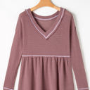  Liana Waffle Knit V Neck Long Sleeve Babydoll Top