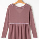  Liana Waffle Knit V Neck Long Sleeve Babydoll Top