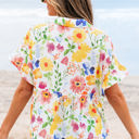  Liberty Floral Boxy Fit Ruffled Short Sleeve V Neck Blouse
