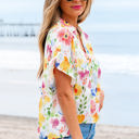  Liberty Floral Boxy Fit Ruffled Short Sleeve V Neck Blouse