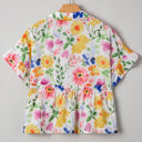  Liberty Floral Boxy Fit Ruffled Short Sleeve V Neck Blouse