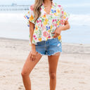  Liberty Floral Boxy Fit Ruffled Short Sleeve V Neck Blouse