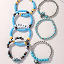  Light Blue 7pcs Boho Turquoise Beaded Bracelet Set