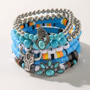  Light Blue 7pcs Boho Turquoise Beaded Bracelet Set