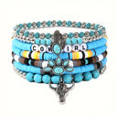  Light Blue 7pcs Boho Turquoise Beaded Bracelet Set