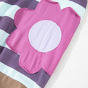  Light French Beige Flower Striped Patchwork Puff Sleeve Loose PLUS Sweatshirt