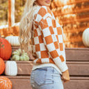  Lila Checkered Kangaroo Pocket Hooded Sweater