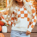  Lila Checkered Kangaroo Pocket Hooded Sweater
