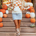 Lila Checkered Kangaroo Pocket Hooded Sweater