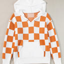  Lila Checkered Kangaroo Pocket Hooded Sweater