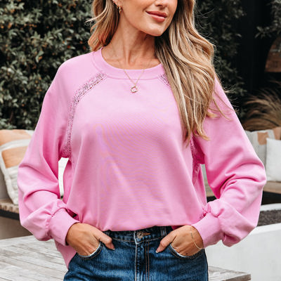 Lilah Lace Patched Raglan Sleeve Loose Fit Sweatshirt
