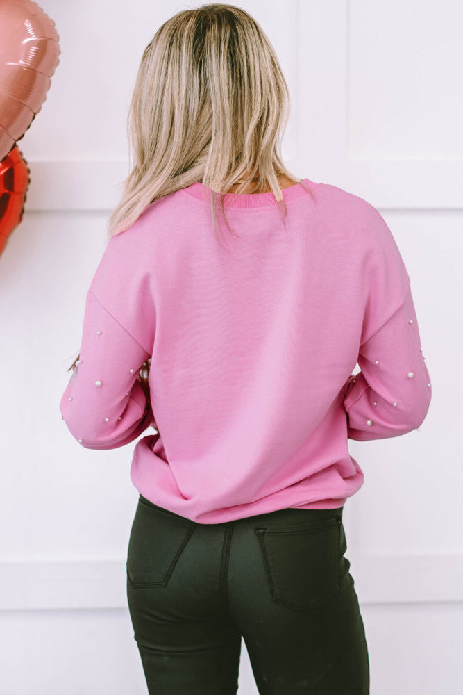 Lilah Pearl Detail Ribbed Crew Neck Sweatshirt